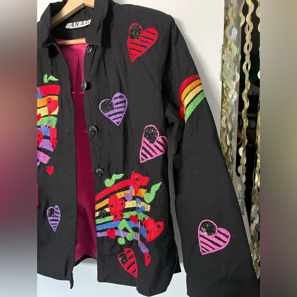 music notes with sequins and rainbow jacket with a funky, retro branded anage - Picture 5 of 8